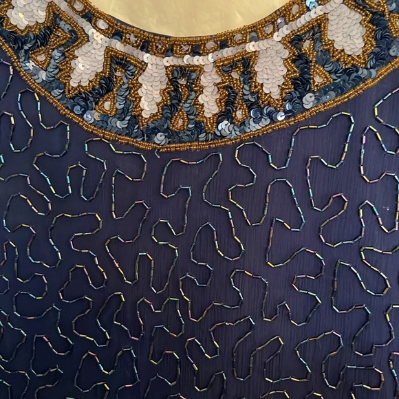 Laurence Kazar beaded silk dress Vintage Small - Picture 5 of 16